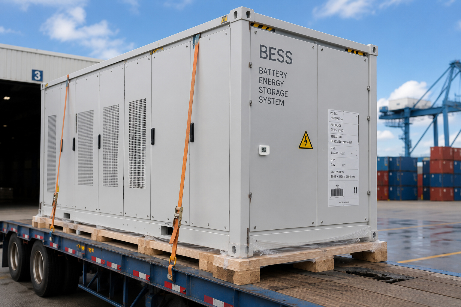 Logmore QR data logger attached to a battery energy storage system shipment