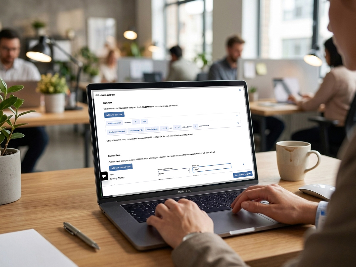 Person reviewing shipment monitoring settings on a laptop