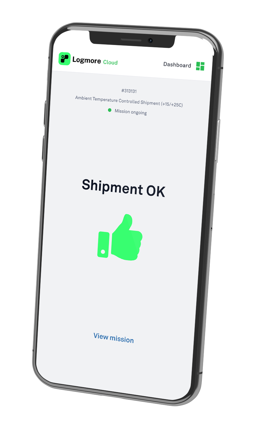 Phone screen showing shipment OK after scanning the Logmore QR logger